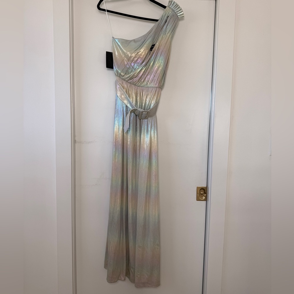Retrofete Iridescent One-Shoulder Gown